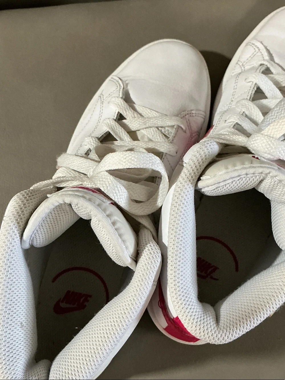 Nike Women's White Sneakers with Pink Swoosh High-Top